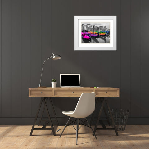 Gondolas parked on the grand canal, Venice, Italy White Modern Wood Framed Art Print with Double Matting by Frank, Assaf