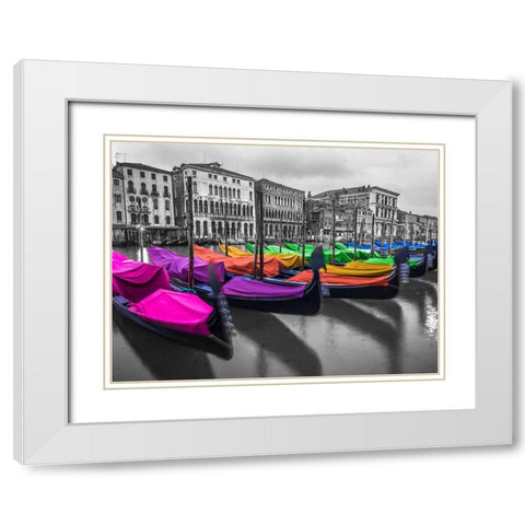 Gondolas parked on the grand canal, Venice, Italy White Modern Wood Framed Art Print with Double Matting by Frank, Assaf