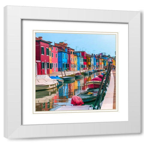 Multi-Coloured houses next to a canal, Burano, Italy White Modern Wood Framed Art Print with Double Matting by Frank, Assaf