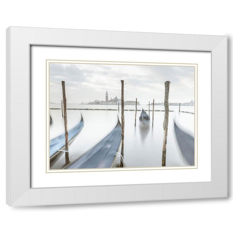 Gondolas in lagoon-Venice White Modern Wood Framed Art Print with Double Matting by Frank, Assaf