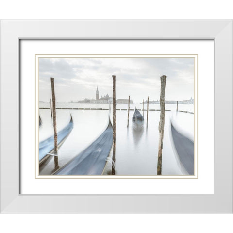 Gondolas in lagoon-Venice White Modern Wood Framed Art Print with Double Matting by Frank, Assaf