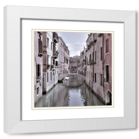 Old buildings with small bridge over narrow canal-Venice-Italy White Modern Wood Framed Art Print with Double Matting by Frank, Assaf