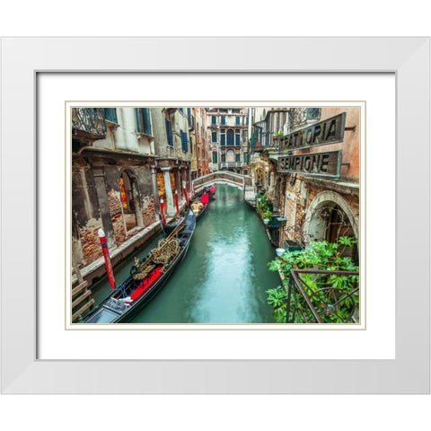 Gondola in narrow canal through old buildings, Venice, Italy White Modern Wood Framed Art Print with Double Matting by Frank, Assaf
