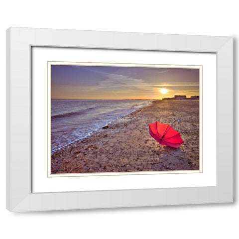 Row of beach huts at sunset, Hayling Island White Modern Wood Framed Art Print with Double Matting by Frank, Assaf