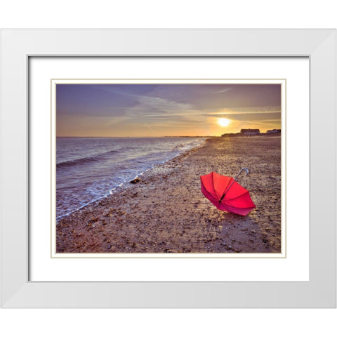 Row of beach huts at sunset, Hayling Island White Modern Wood Framed Art Print with Double Matting by Frank, Assaf