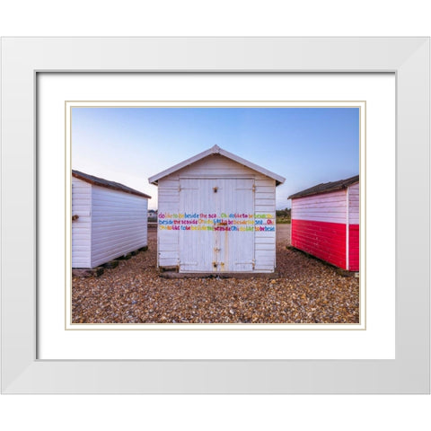 Umbrella on the beach at sunset White Modern Wood Framed Art Print with Double Matting by Frank, Assaf