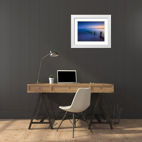 Groynes at dusk, Hayling Island, UK White Modern Wood Framed Art Print with Double Matting by Frank, Assaf