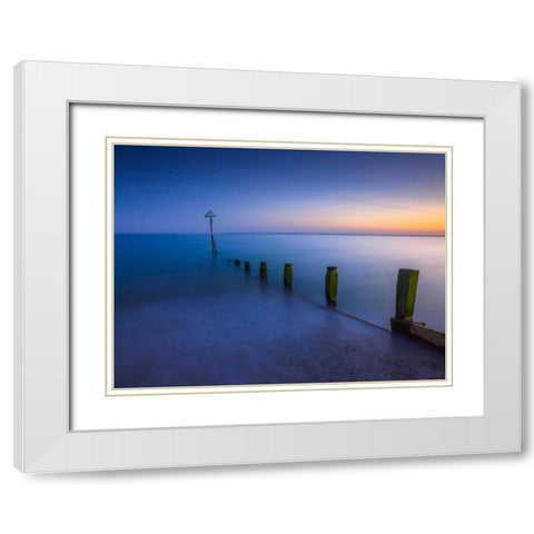 Groynes at dusk, Hayling Island, UK White Modern Wood Framed Art Print with Double Matting by Frank, Assaf