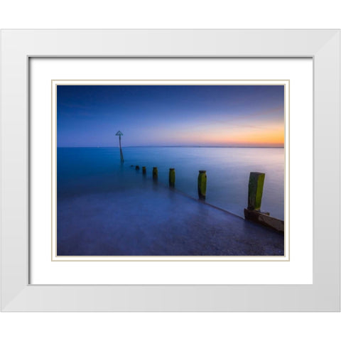 Groynes at dusk, Hayling Island, UK White Modern Wood Framed Art Print with Double Matting by Frank, Assaf