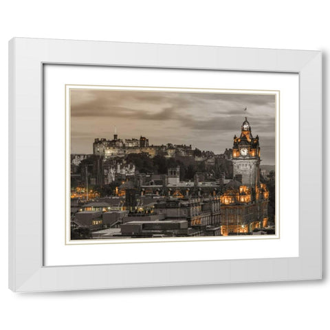 Edinburgh Castle and The Balmoral Hotel, Scotland, FTBR-1917 White Modern Wood Framed Art Print with Double Matting by Frank, Assaf