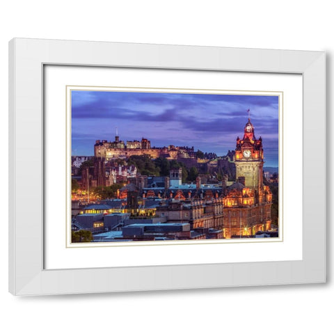 Edinburgh Castle and The Balmoral Hotel, Scotland White Modern Wood Framed Art Print with Double Matting by Frank, Assaf