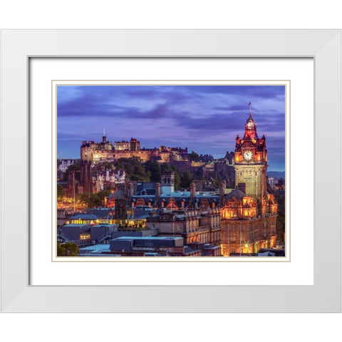 Edinburgh Castle and The Balmoral Hotel, Scotland White Modern Wood Framed Art Print with Double Matting by Frank, Assaf