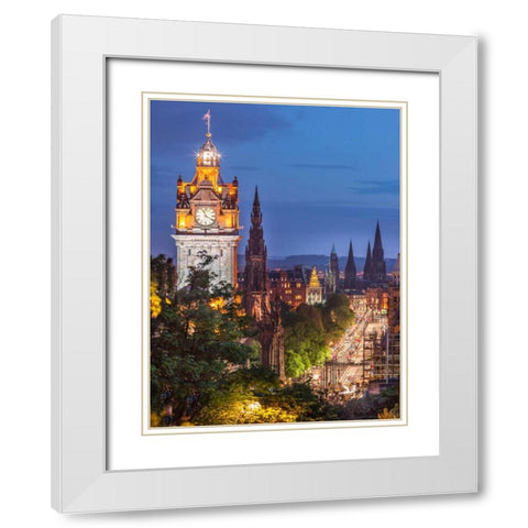 Princess streen and the Balmoral Hotel and night, Edinbrugh, Scotland White Modern Wood Framed Art Print with Double Matting by Frank, Assaf