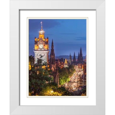 Princess streen and the Balmoral Hotel and night, Edinbrugh, Scotland White Modern Wood Framed Art Print with Double Matting by Frank, Assaf