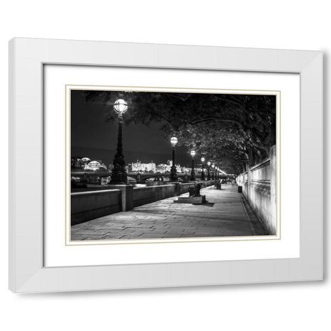 Bench at the park by the river Thames, London, UK White Modern Wood Framed Art Print with Double Matting by Frank, Assaf