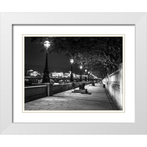 Bench at the park by the river Thames, London, UK White Modern Wood Framed Art Print with Double Matting by Frank, Assaf