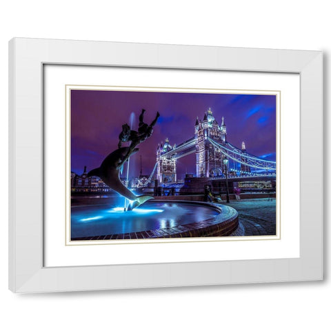 Fountian at tower bridge White Modern Wood Framed Art Print with Double Matting by Frank, Assaf