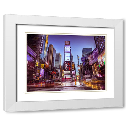 Times square, New York White Modern Wood Framed Art Print with Double Matting by Frank, Assaf
