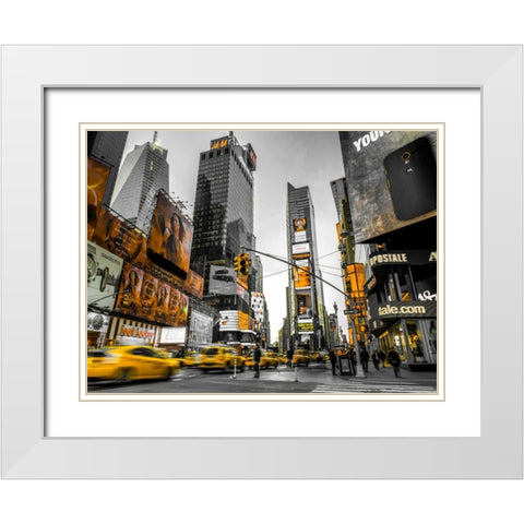 Taxi on broadway, New York White Modern Wood Framed Art Print with Double Matting by Frank, Assaf