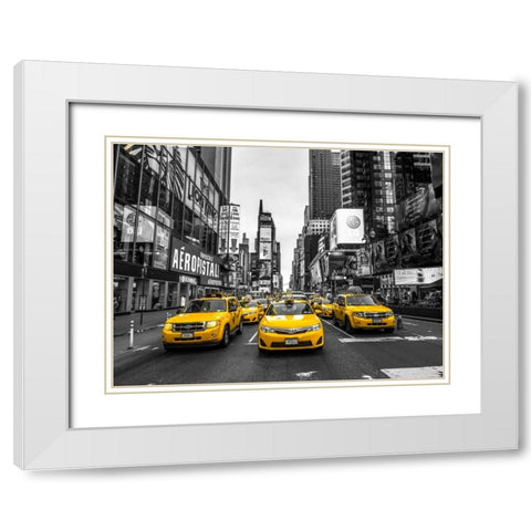 Panoramic view of illuminated Manhattan skyline at twilight - New York City White Modern Wood Framed Art Print with Double Matting by Frank, Assaf