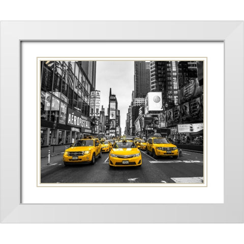 Panoramic view of illuminated Manhattan skyline at twilight - New York City White Modern Wood Framed Art Print with Double Matting by Frank, Assaf