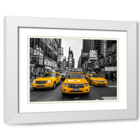 Taxi on broadway, New York White Modern Wood Framed Art Print with Double Matting by Frank, Assaf