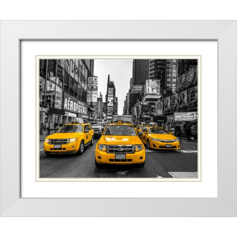 Taxi on broadway, New York White Modern Wood Framed Art Print with Double Matting by Frank, Assaf