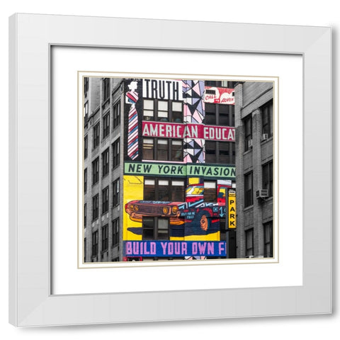 Advertisements on building exterior, New York White Modern Wood Framed Art Print with Double Matting by Frank, Assaf