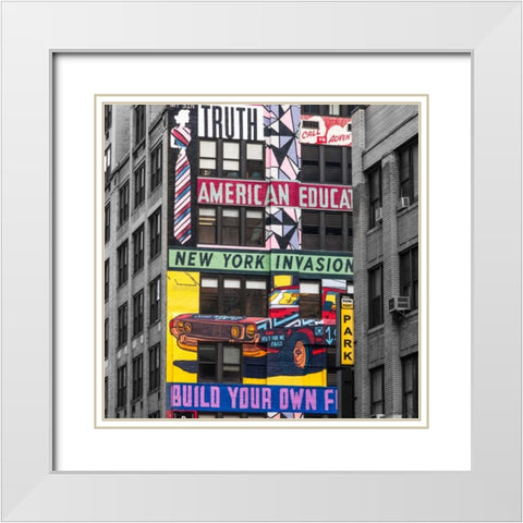 Advertisements on building exterior, New York White Modern Wood Framed Art Print with Double Matting by Frank, Assaf