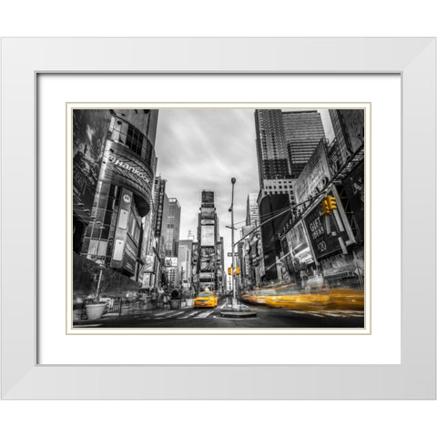 Traffic signal on broadway Times Square, Manhattan, New York City White Modern Wood Framed Art Print with Double Matting by Frank, Assaf