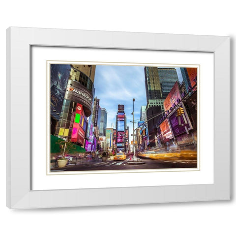 Broadway Times Square-NYC White Modern Wood Framed Art Print with Double Matting by Frank, Assaf