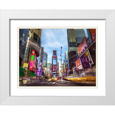 Broadway Times Square-NYC White Modern Wood Framed Art Print with Double Matting by Frank, Assaf