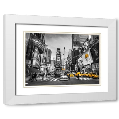 Traffic signal on broadway Times Square, Manhattan, New York City White Modern Wood Framed Art Print with Double Matting by Frank, Assaf