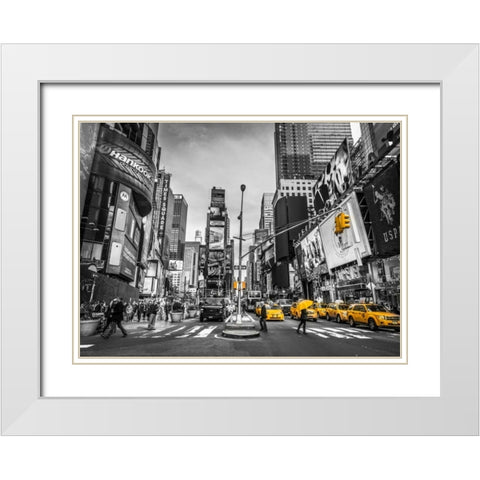 Traffic signal on broadway Times Square, Manhattan, New York City White Modern Wood Framed Art Print with Double Matting by Frank, Assaf