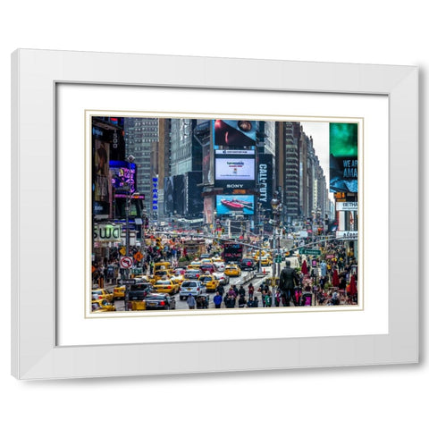 Commuters on busy Broadway in Ney York City near Times Square White Modern Wood Framed Art Print with Double Matting by Frank, Assaf