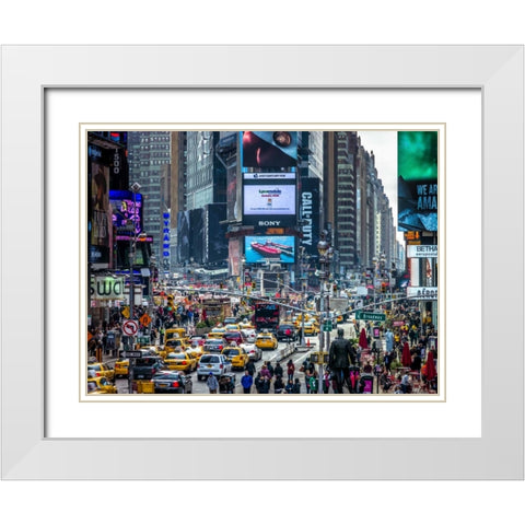 Commuters on busy Broadway in Ney York City near Times Square White Modern Wood Framed Art Print with Double Matting by Frank, Assaf