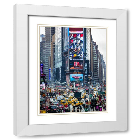 Commuters on busy Broadway in Ney York City near Times Square White Modern Wood Framed Art Print with Double Matting by Frank, Assaf
