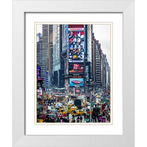 Commuters on busy Broadway in Ney York City near Times Square White Modern Wood Framed Art Print with Double Matting by Frank, Assaf