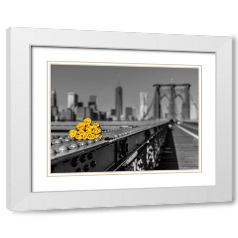 Bunch of roses on Brooklyn Bridge, New York White Modern Wood Framed Art Print with Double Matting by Frank, Assaf
