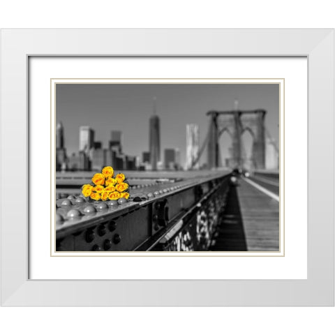 Bunch of roses on Brooklyn Bridge, New York White Modern Wood Framed Art Print with Double Matting by Frank, Assaf