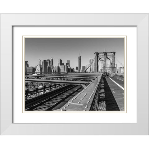 View from Brooklyn bridge with New York skyline in background White Modern Wood Framed Art Print with Double Matting by Frank, Assaf