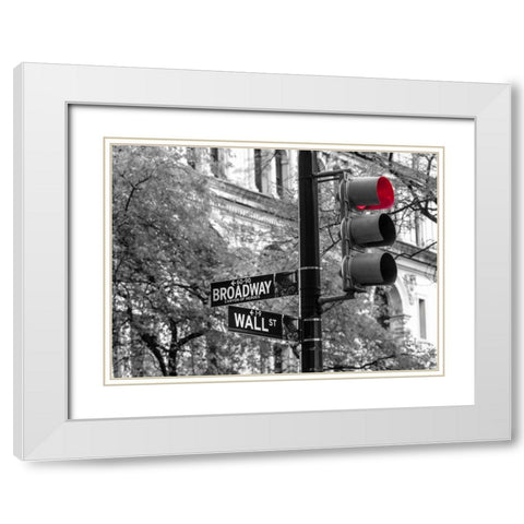 Traffic lights with street signs - New York City White Modern Wood Framed Art Print with Double Matting by Frank, Assaf