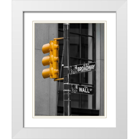 Traffic lights with street signs - New York City White Modern Wood Framed Art Print with Double Matting by Frank, Assaf