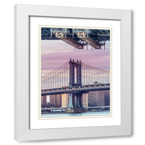 Manhattan bridge over East river - New York City White Modern Wood Framed Art Print with Double Matting by Frank, Assaf