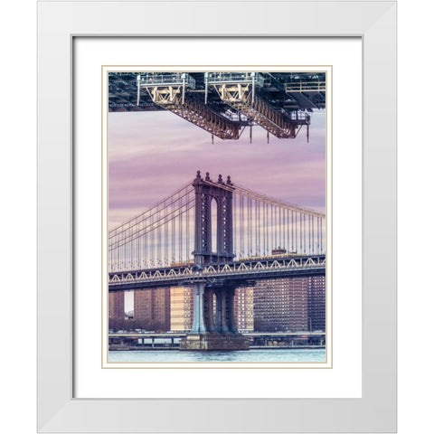 Manhattan bridge over East river - New York City White Modern Wood Framed Art Print with Double Matting by Frank, Assaf