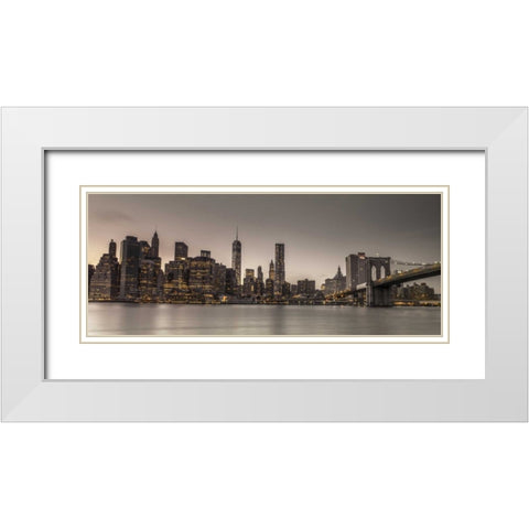 Evening shot of Lower Manhattan skyline, New York White Modern Wood Framed Art Print with Double Matting by Frank, Assaf