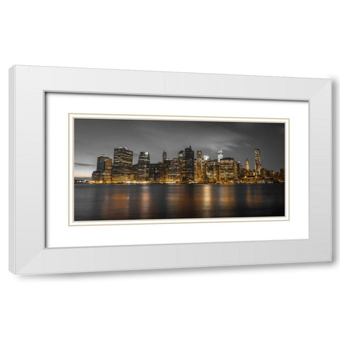 Evening shot of Lower Manhattan skyline, New York White Modern Wood Framed Art Print with Double Matting by Frank, Assaf