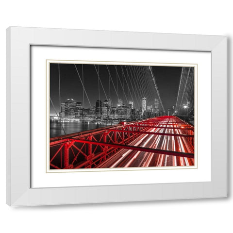 Brooklyn Bridge in evening, New York White Modern Wood Framed Art Print with Double Matting by Frank, Assaf
