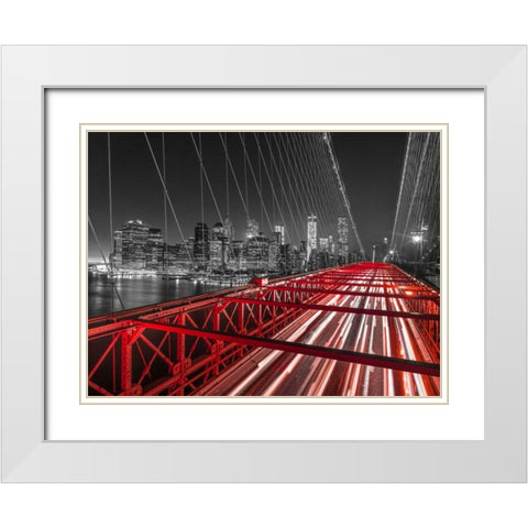 Brooklyn Bridge in evening, New York White Modern Wood Framed Art Print with Double Matting by Frank, Assaf