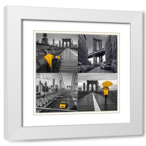 Collage of famous places in New York city White Modern Wood Framed Art Print with Double Matting by Frank, Assaf